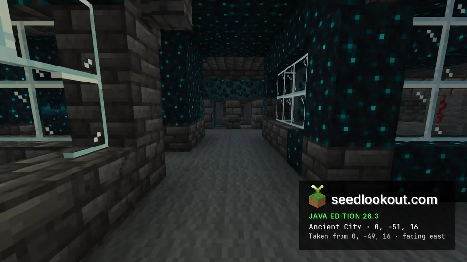 Ancient city corridor with sculk on the walls and ceiling and glass windows on both sides