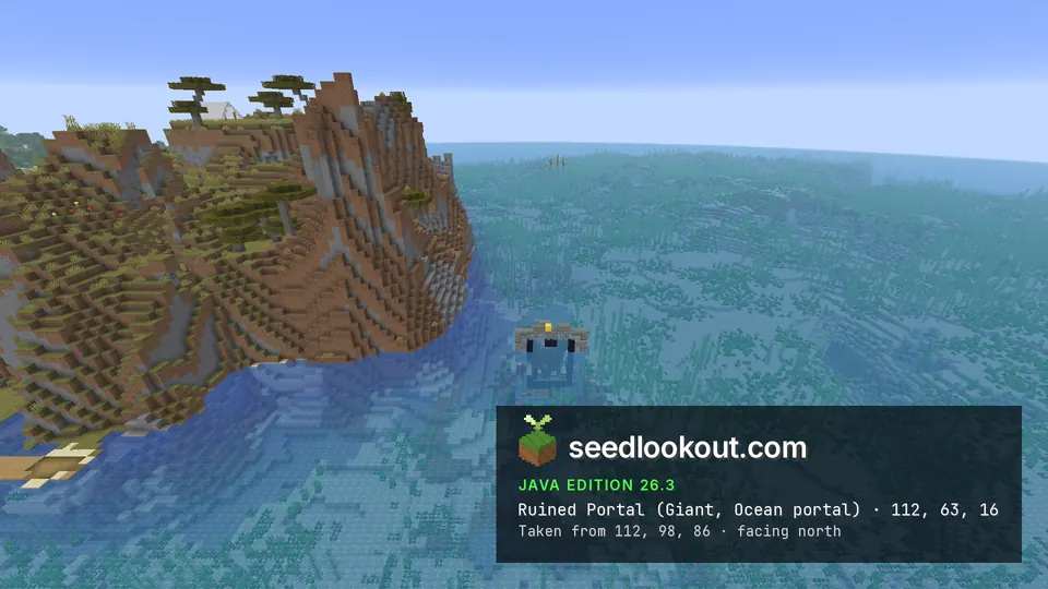 Coastal water with a small exposed portion of the ocean ruined portal above its submerged structure