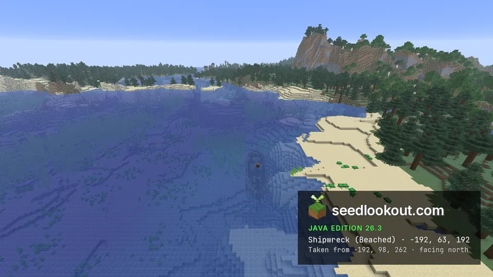 Coastal water and shoreline above a confirmed wreck whose wooden hull is difficult to see