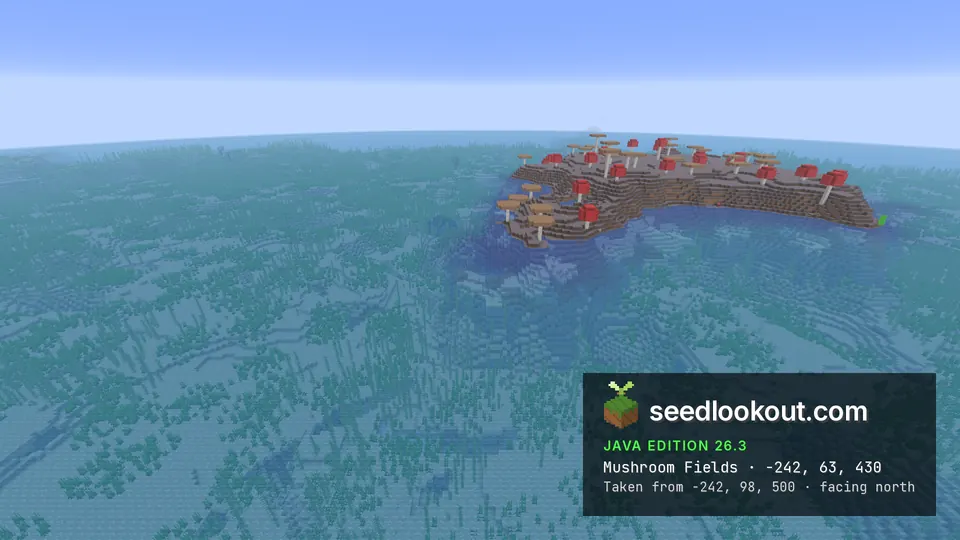 Mushroom-covered shore forms a curved island surrounded by water