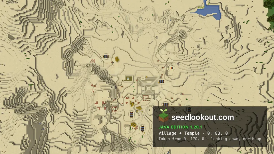 Overhead layout of the desert village with temple and small farm plots