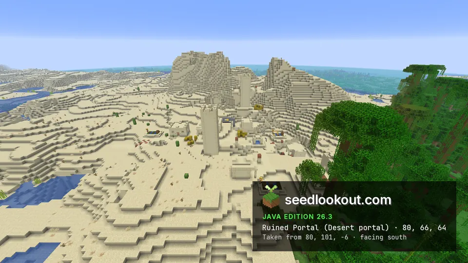 Desert ground and nearby village buildings at the checked portal area with no clear exposed frame