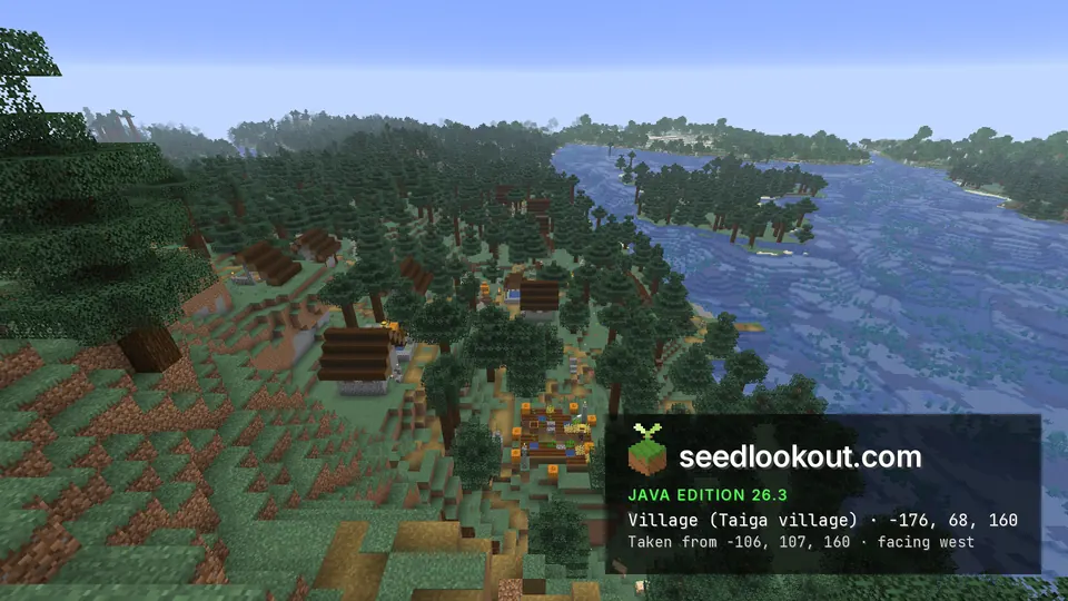 Village roofs and paths stretch along the coast between forest and hillside