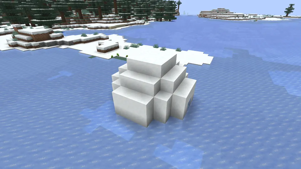 Snow-block dome of a natural igloo on a frozen lake