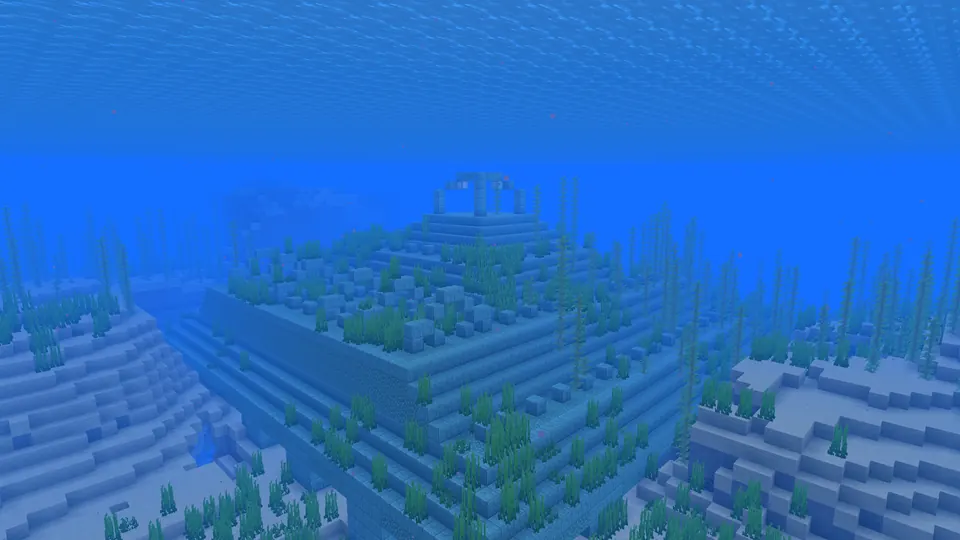 Prismarine roof and upper arches of an ocean monument underwater