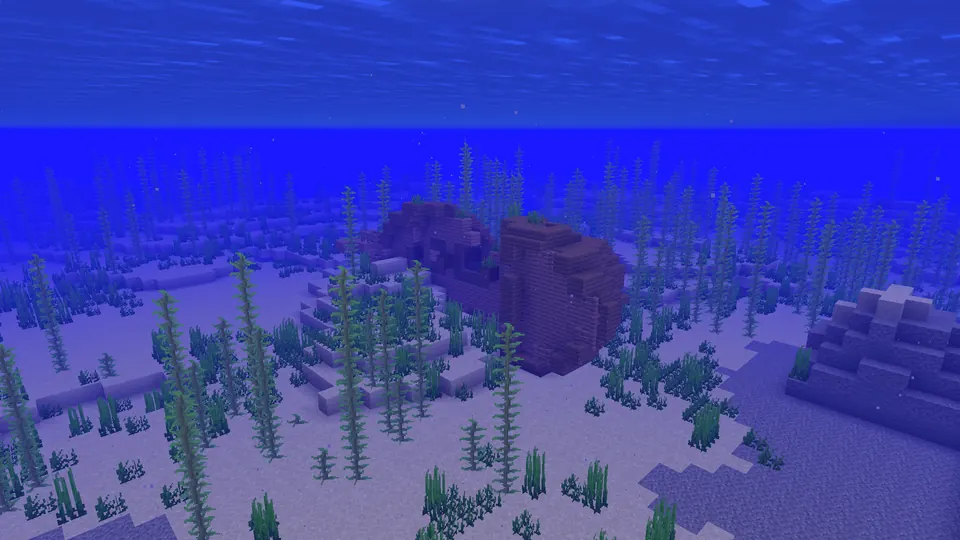 Wooden hull of a shipwreck on the ocean floor