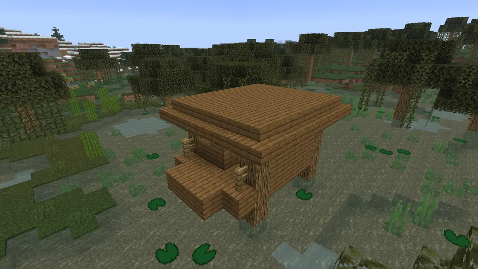 Natural swamp hut with its raised wooden floor and entrance