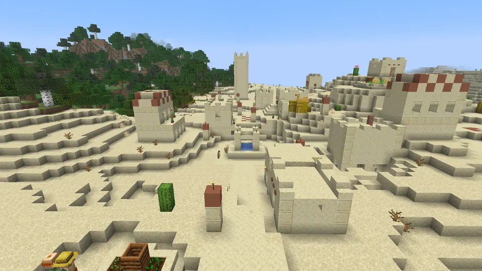 Desert village buildings and paths between sandy hills