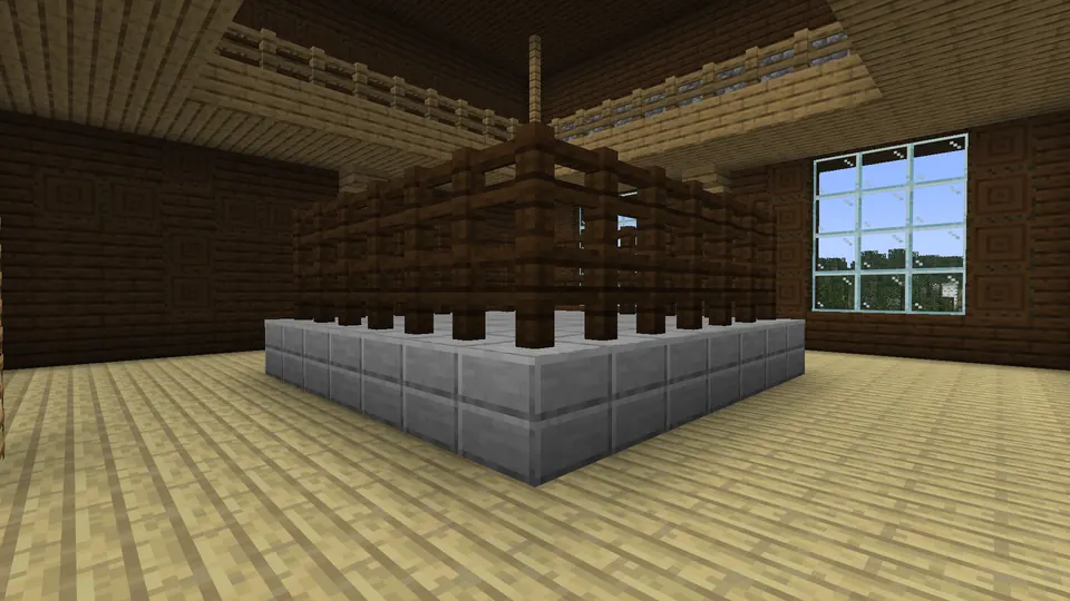 Fenced enclosure and stone base in a naturally generated large mansion room