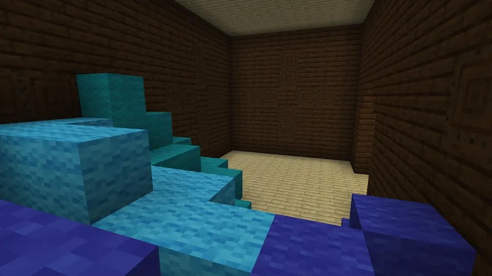 Cyan and blue wool blocks in a naturally generated medium mansion room