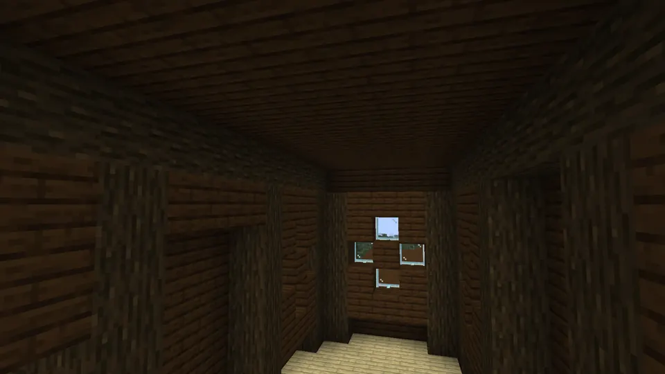Tall wooden lower compartment and window in a naturally generated secret attic room